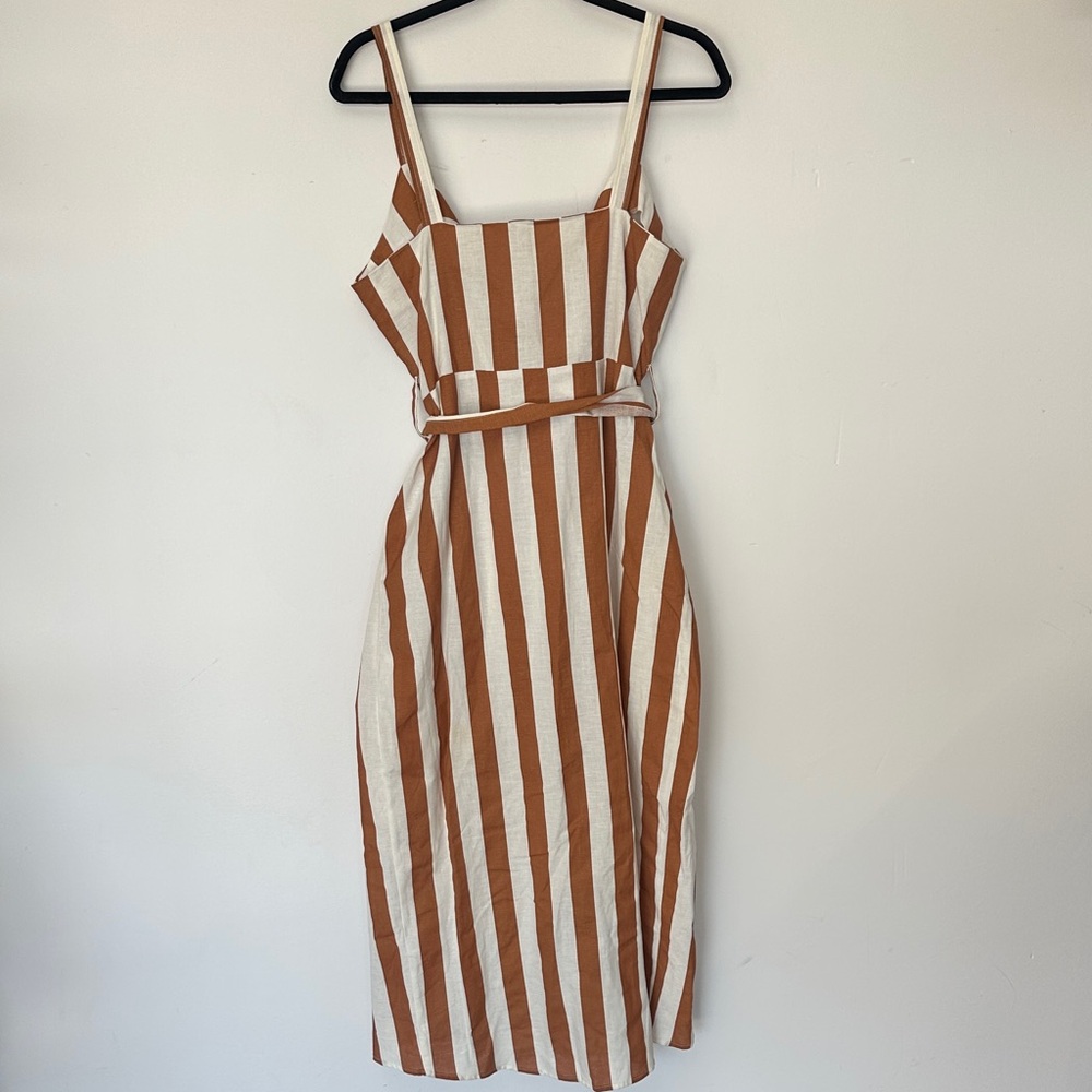 ASOS Brown and White Striped Midi wrap Dress 8 - Picture 7 of 9